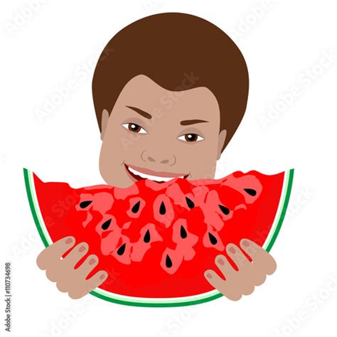 Cute Boy Eating Watermelon Watermelon Illustration Eating Watermelon