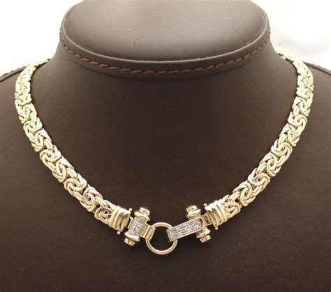 18 Diamond Accent Byzantine Chain Necklace Toogle Clasp Real 14k