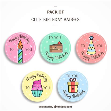 Free Vector Pack Of Cute Birthday Badges