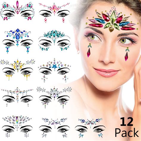 Buy 12 Sets Mermaid Face Gems Glitter Rhinestone Rave Festival Face