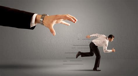 Businessman Running Away From A Huge Hand Stock Image Image Of