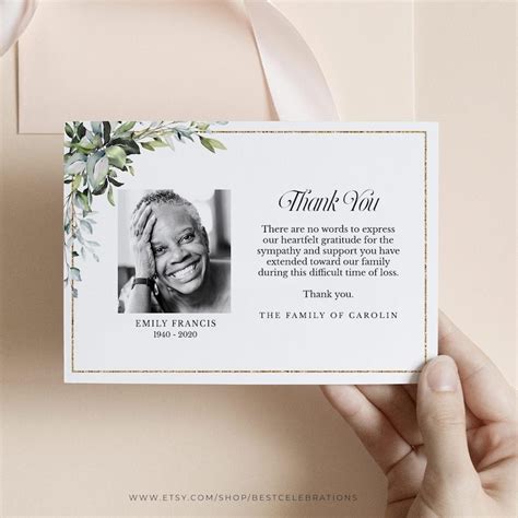 Greenery Funeral Thank You Card Template Thank You Notes Etsy