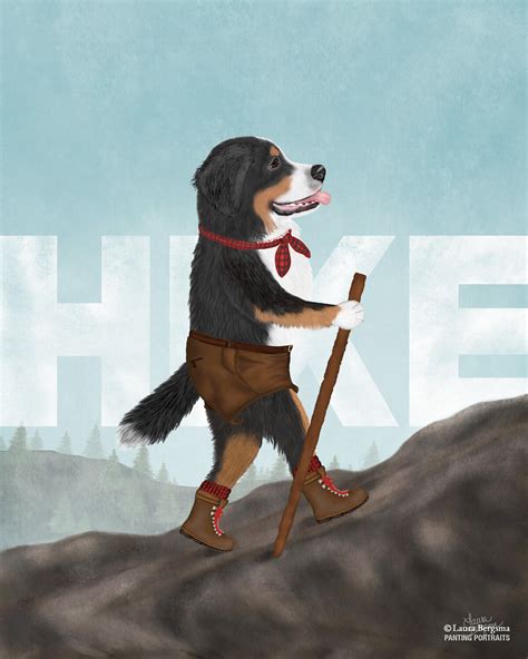 Bernese Mountain Sports™ Hike Whimsical Dog Art Panting Portraits