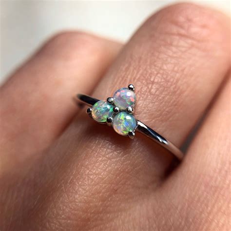 Sterling Silver Ring With Australian Crystal Opals Jasminejewelry