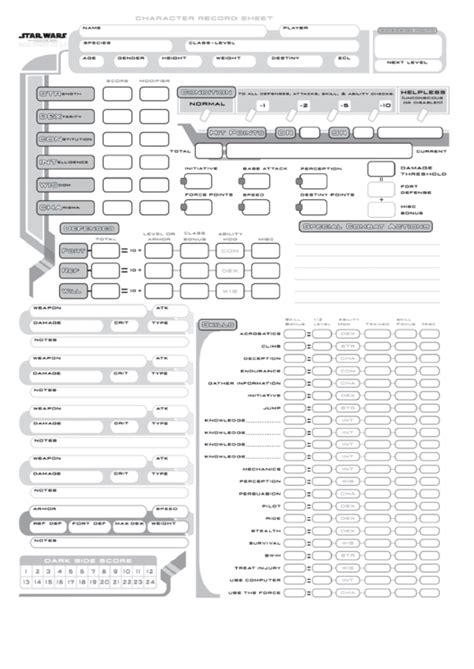 Star Wars Saga Edition Character Sheet Printable Pdf Download