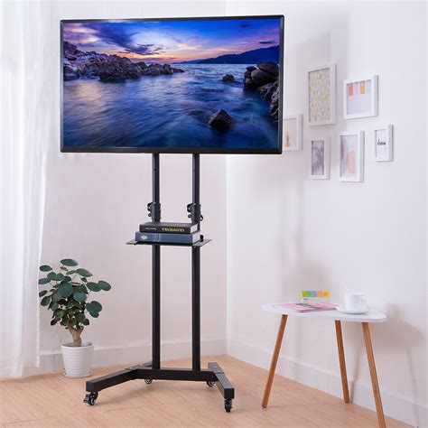 Allieroo Tv Mobile Stand Height Adjustable For Most Inch Tvs Flat