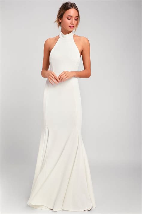 Elegant White Dress Halter Dress Maxi Dress Gown Lulus