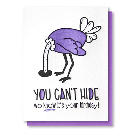 Funny Snarky Letterpress Birthday Card Hiding Ostrich Milestone