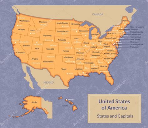 Mapa De Estados Unidos Con Los Estados Y Sus Capitales Vector De
