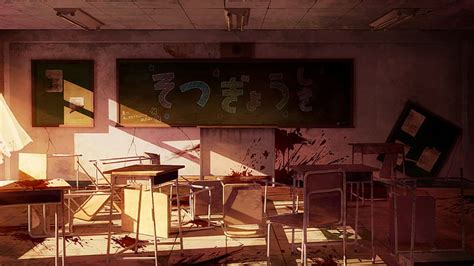 Hd Wallpaper Sunlight Anime Dark Classroom Gakkou Gurashi Chair