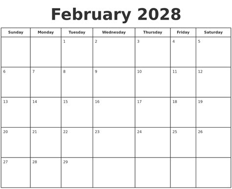 February 2028 Print A Calendar