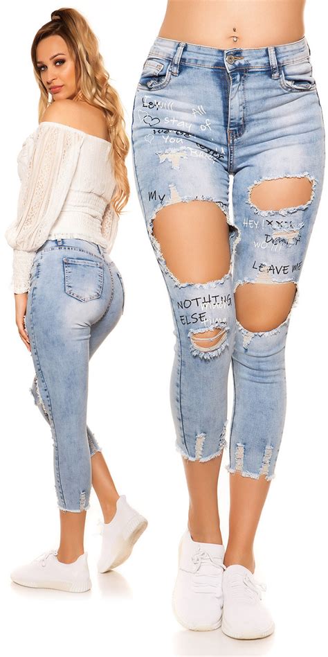 Sexy Hoge Taille Jeans In Destroyed Look Jeansblauw Skinny Jeans