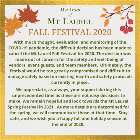 Fall Festival 2020 Cancelled The Town Of Mt Laurel