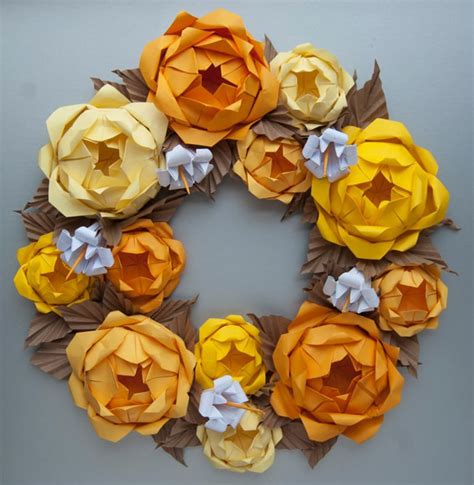 Yellow Rose Origami Paper Wreath Thanksgiving Holiday Fall Etsy
