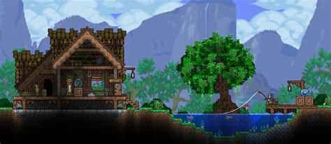A starter base is a necessity in the game of terraria, and with the new update, comes a brand new starter base! Calm Fishing Spot : Terraria in 2020 | Terraria house ...