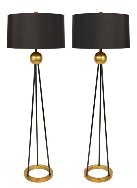 Pair Contemporary Black And Gold Metal Floor Lamps 1