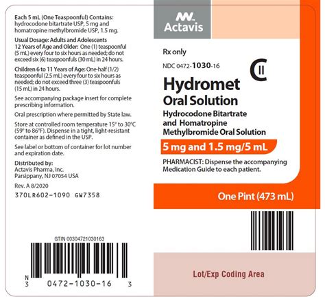 Dailymed Hydromet Hydrocodone Bitartrate And Homatropine