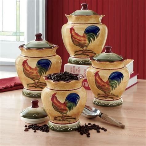 Tuscan Sunshine Country Rooster Hand Painted Collection Canister Set