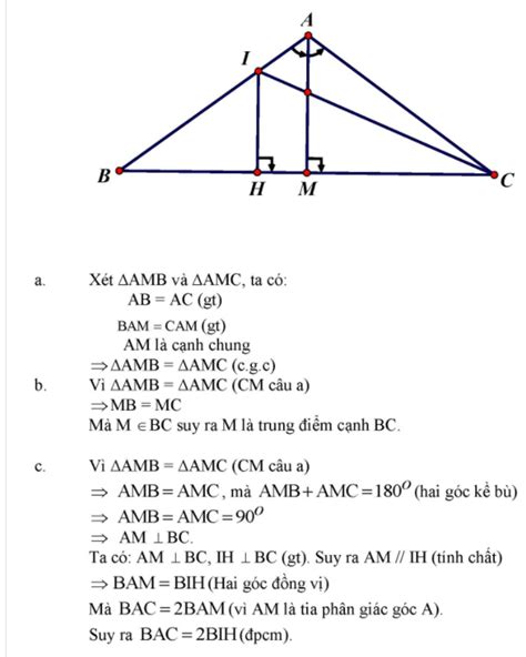 Cho tam giác ABC có AB AC Tia phân giác của góc A cắt BC tại M a Chứng minh AMB AMC b