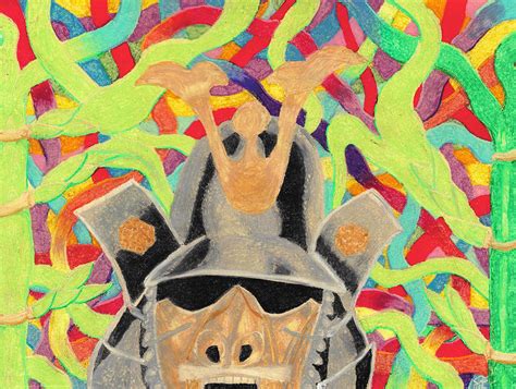Depiction Of A Samurai Set On A Psychedelic Bamboo Background Pastel By