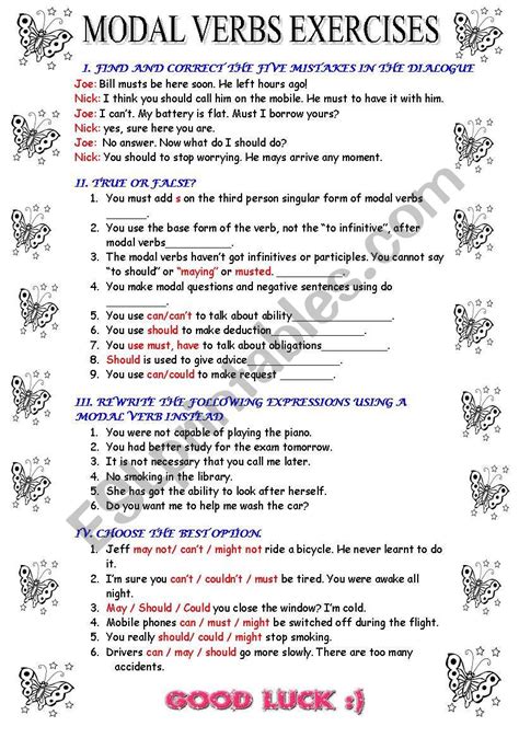 Simple present exerercises, english grammar and easy exercises, pdf exercises, online exercises. MODAL VERBS - ESL worksheet by Meyling