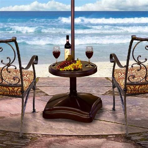 Vector table with umbrella and summer cocktails. Shademobile Rolling Umbrella Stand and Accessory Table ...