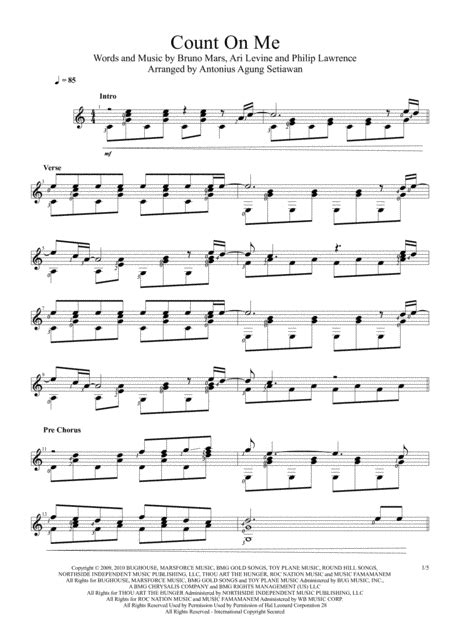 Count On Me Sheet Music Bruno Mars Solo Guitar
