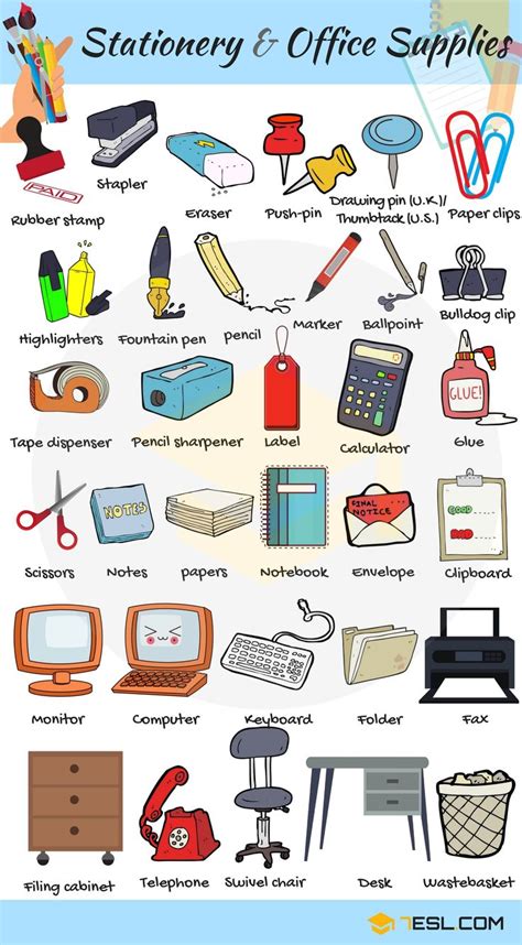 Office Supplies List Of Stationery Items With Pictures Vocabulario