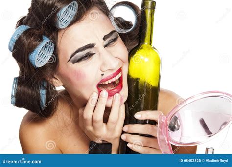 Drunk Woman With Curlers Stock Image Image Of Screaming 68402825