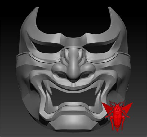 Obj File Red Hood Oni Mask Red Mempo Mask・3d Print Object To Download