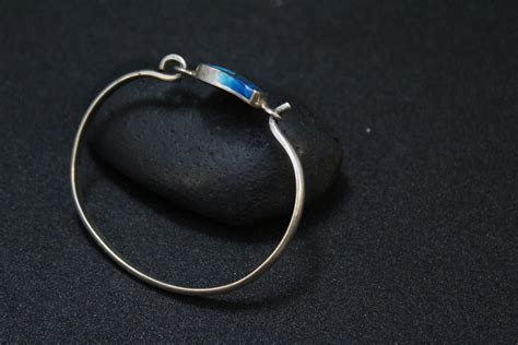 Sterling Silver Crushed Turquoise Spiral Hook Bangle Bracelet