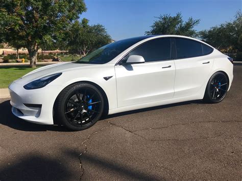Model 3 White Lowered 15” On 20s Teslamodel3