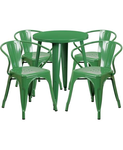 Flash Furniture 24 Round Green Metal Indoor Outdoor Table Set With 4