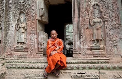 Monk At Angkor Temple Stock Photos