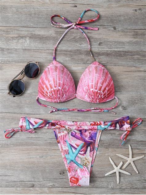 26 Off 2021 Starfish Shell Print Tie Side Bikini Set In Colormix Zaful