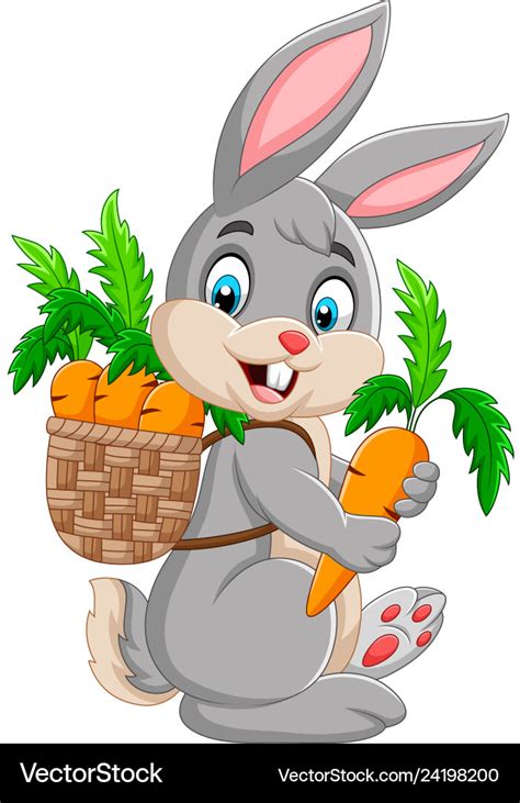 Easter Bunny Carrying Basket Full Of Carrots Vector Image