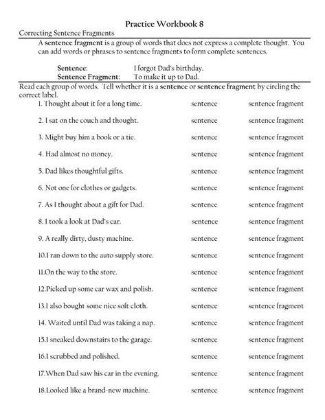 Identifying Sentences And Fragments Worksheet