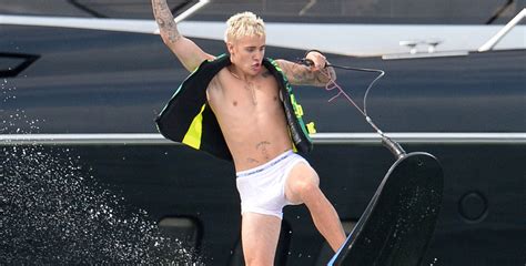Justin Biebers White Underwear Turns See Through While Wakeboarding In Miami Ashley Benson