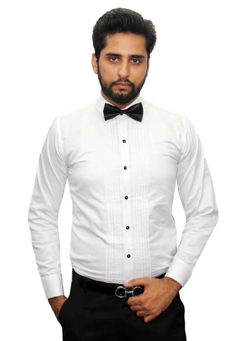 Buy Mens Designer Pintex Tuxedo White Shirt With Black Boe For Suits