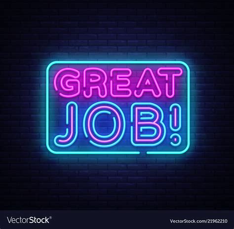 Great Job Neon Sign Job Design Royalty Free Vector Image