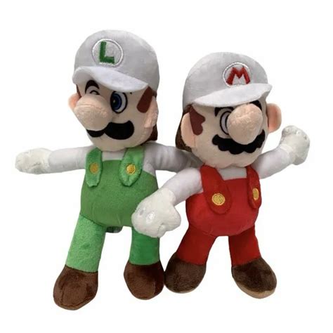 Set Of 2 Super Mario Nintendo 7 Inch Fire Mario And Luigi Plush Toys