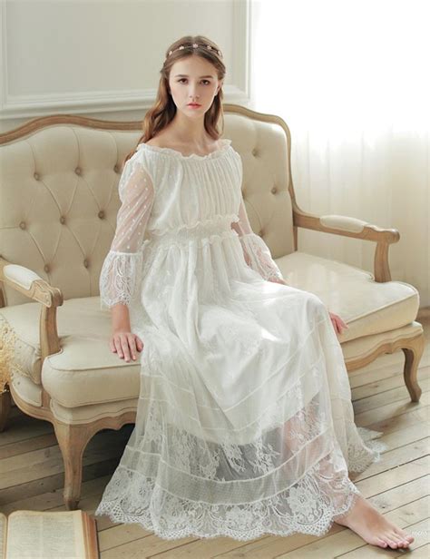 Nightgown White Lace Long Dress Home Wear Bridesmaid Party Lace Dress