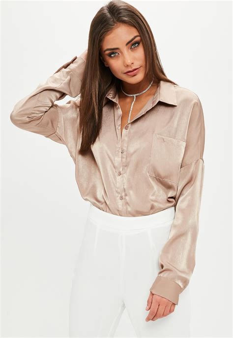 Missguided Beige Basic Satin Shirt In 2019 Satin Shirt Satin Blouses Beautiful Blouses