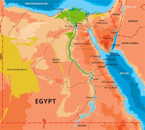 Egypt map shows detailed political and physical features of the country and uses relief shading with different color hues to depict the. Egypt Facts for Kids | Egypt for Kids | Geography | Africa | Landmarks