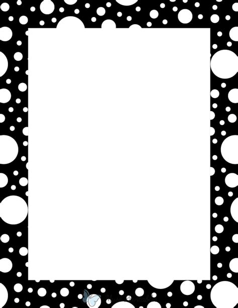 Printable White On Black Random Polka Dot Page Border