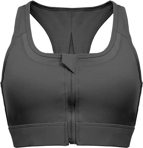 Womens Zip Front Sports Bra Wireless Post Surgery Bra Plus Size For Large Breasted High Impact