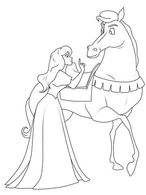 Ausmalbild 70+ zauberhafte Prinzessinnen: Prinzessin und ihr Pferd zum