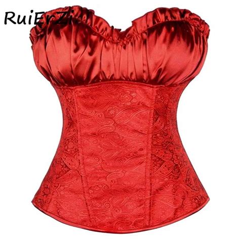 Womens Lace Up Satin Boned Overbust Waist Trainer Sexy Corsets And
