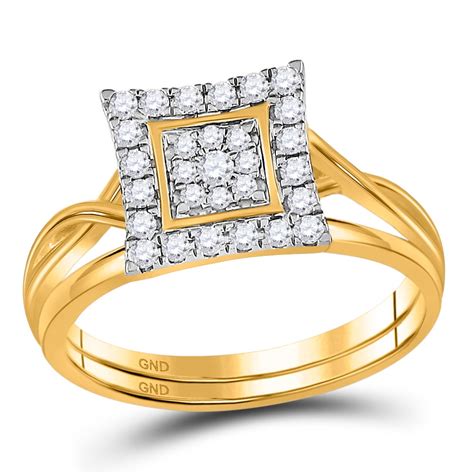 Gnd 10kt Yellow Gold Womens Round Diamond Square Cluster Bridal
