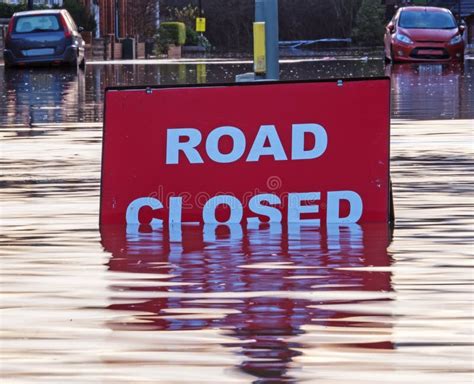 A Road Cosed Sign At A Flooded Road Stock Image Image Of Junction